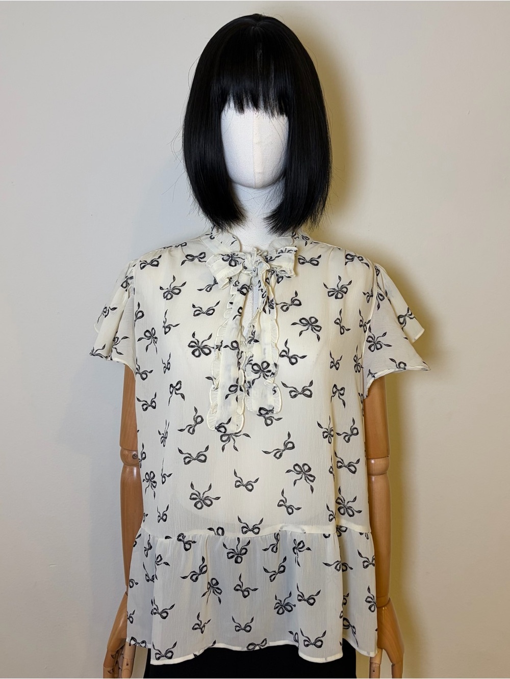 Adrianna Papell Bow Print Sheer Blouse NWT XL